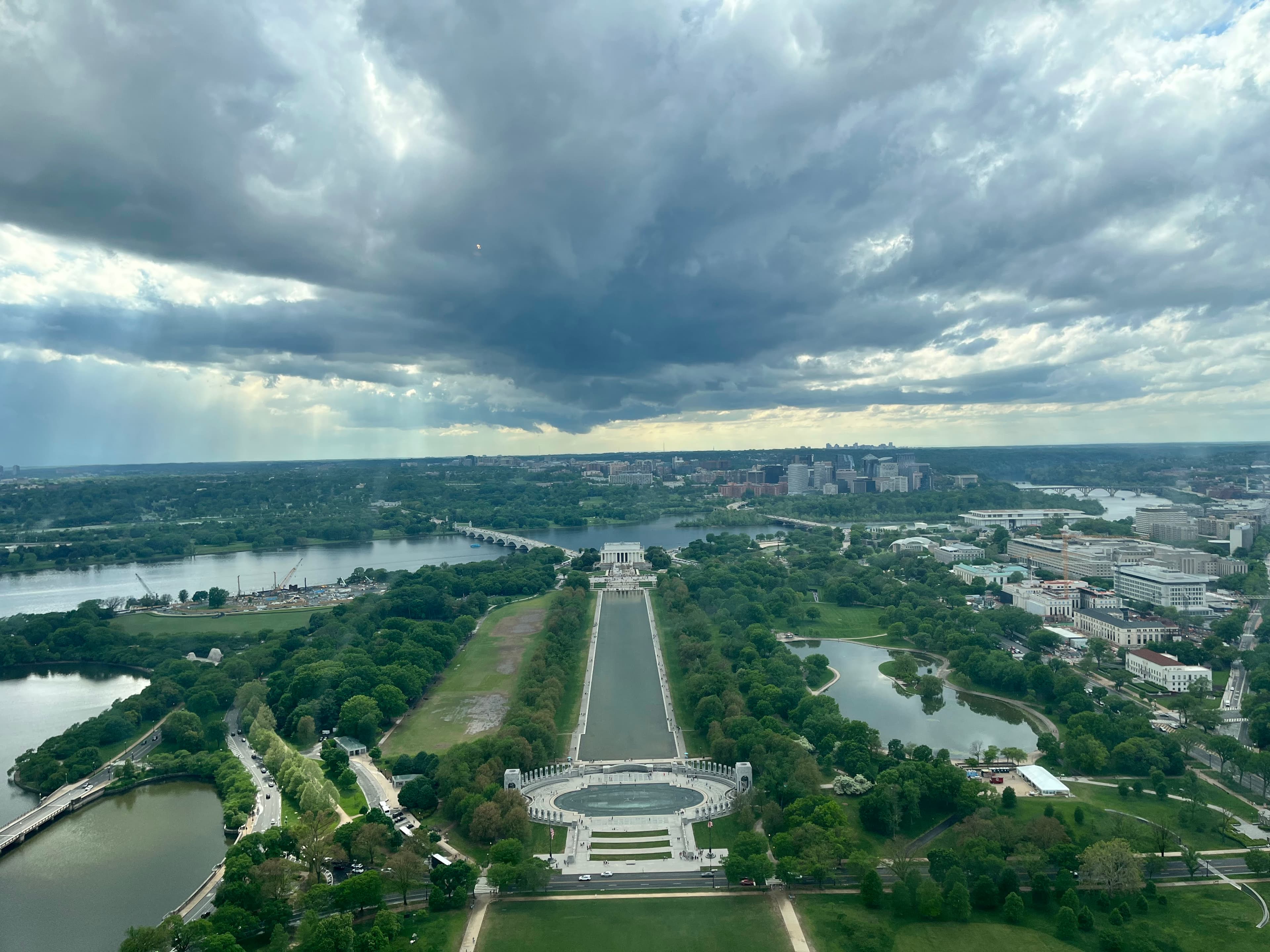 Shot of Lincoln Memorial leading up to Capitol Hill from the top of The Washington Monument.