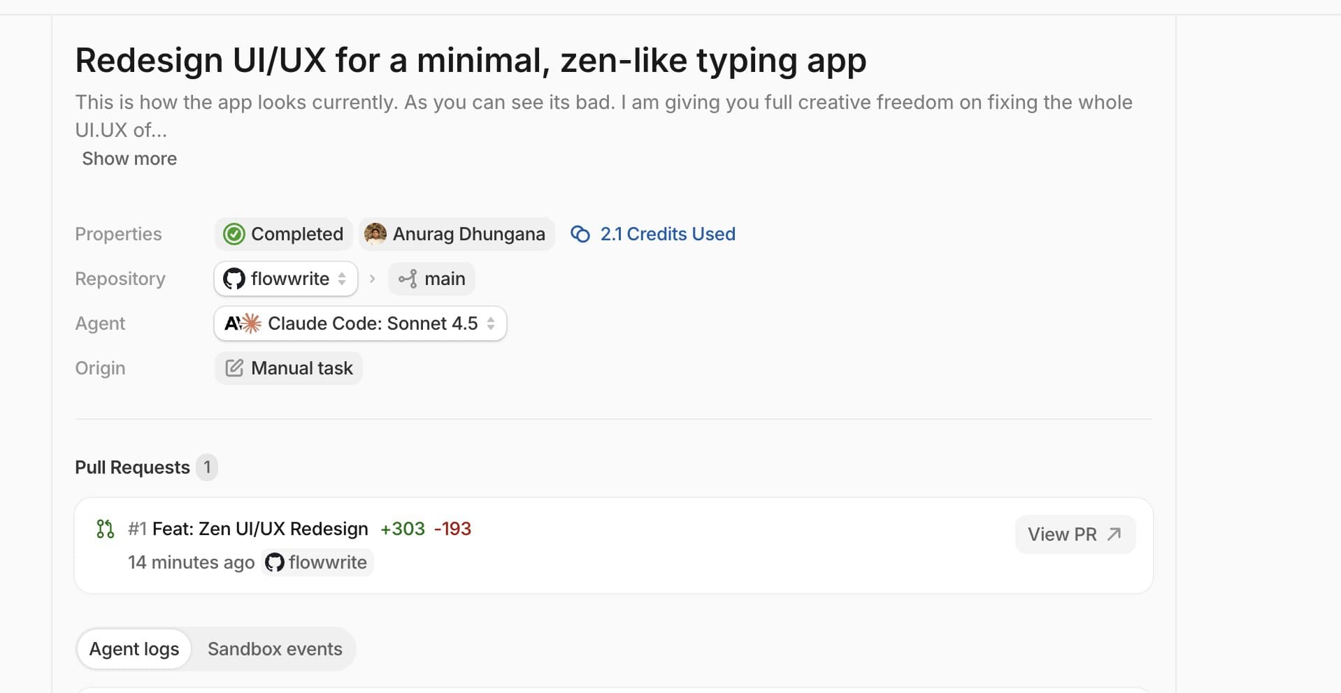 My flowwrite task in Tembo