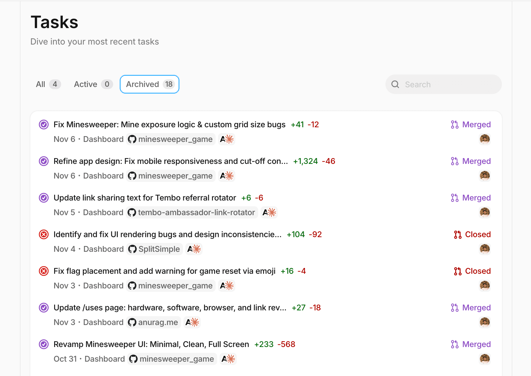 My recent PRs using Tembo